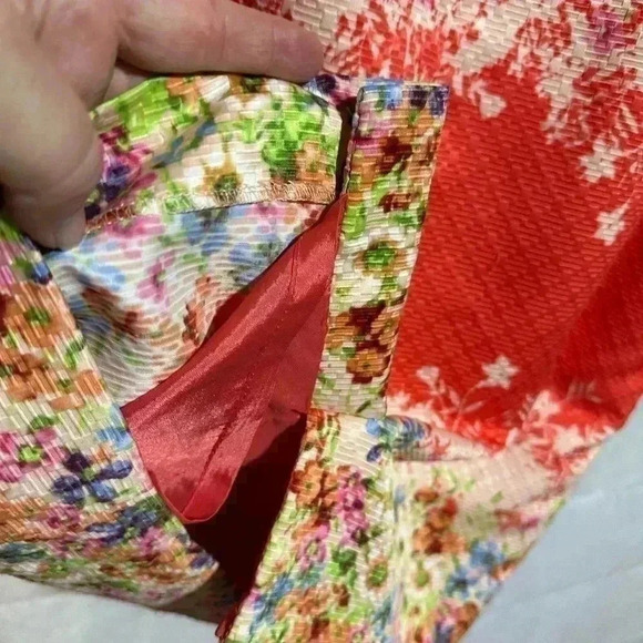 Tahari Womens A-Line Dress Sz 8 Coral Multicolor Floral Lined Sleeveless Zip - Picture 5 of 6